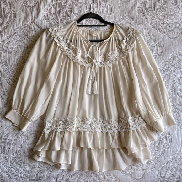 Kate Spade - Rambling Roses Silk Inset Blouse - Ivory/White - Picture 7 of 16